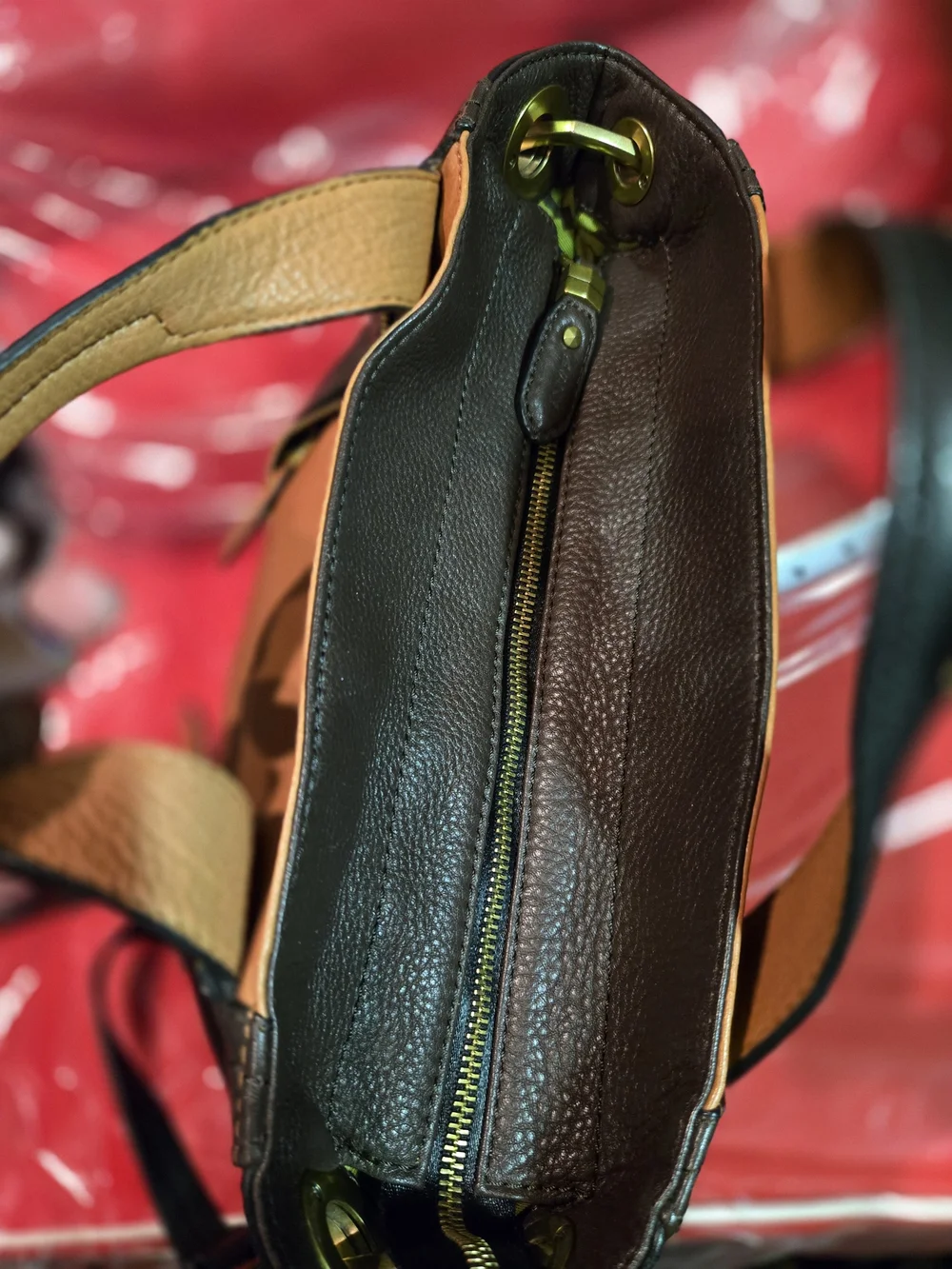 OryAnY Color Block Tan, Brown and Black Leather Shoulder/Crossbody/Hobo Bag. EUC